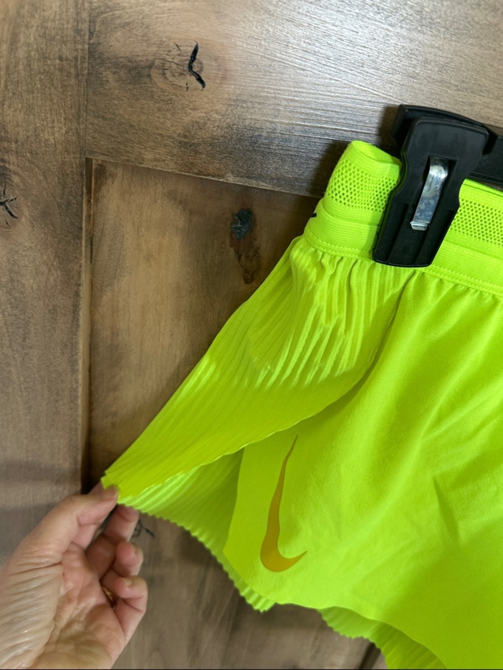Nike Aeroswift Women's Neon Yellow Athletic Short with double nike Swoosh - Picture 7 of 16